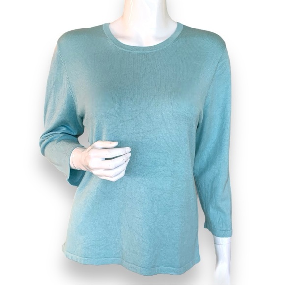 APPLESEED’S SILK BLEND TEAL CREW NECK SWEATER. WOMEN’S SIZE MEDIUM - Picture 1 of 7